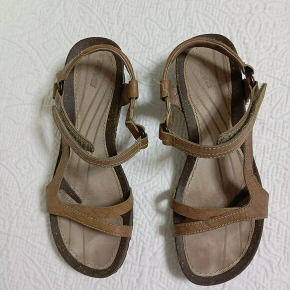 Teva Womens Size 8 Strappy Brown Wedge Sandals - Picture 1 of 10